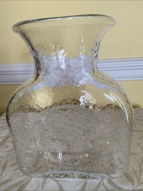 Vintage Blenko Clear Glass Double Spout Hammered Water Bottle MCM